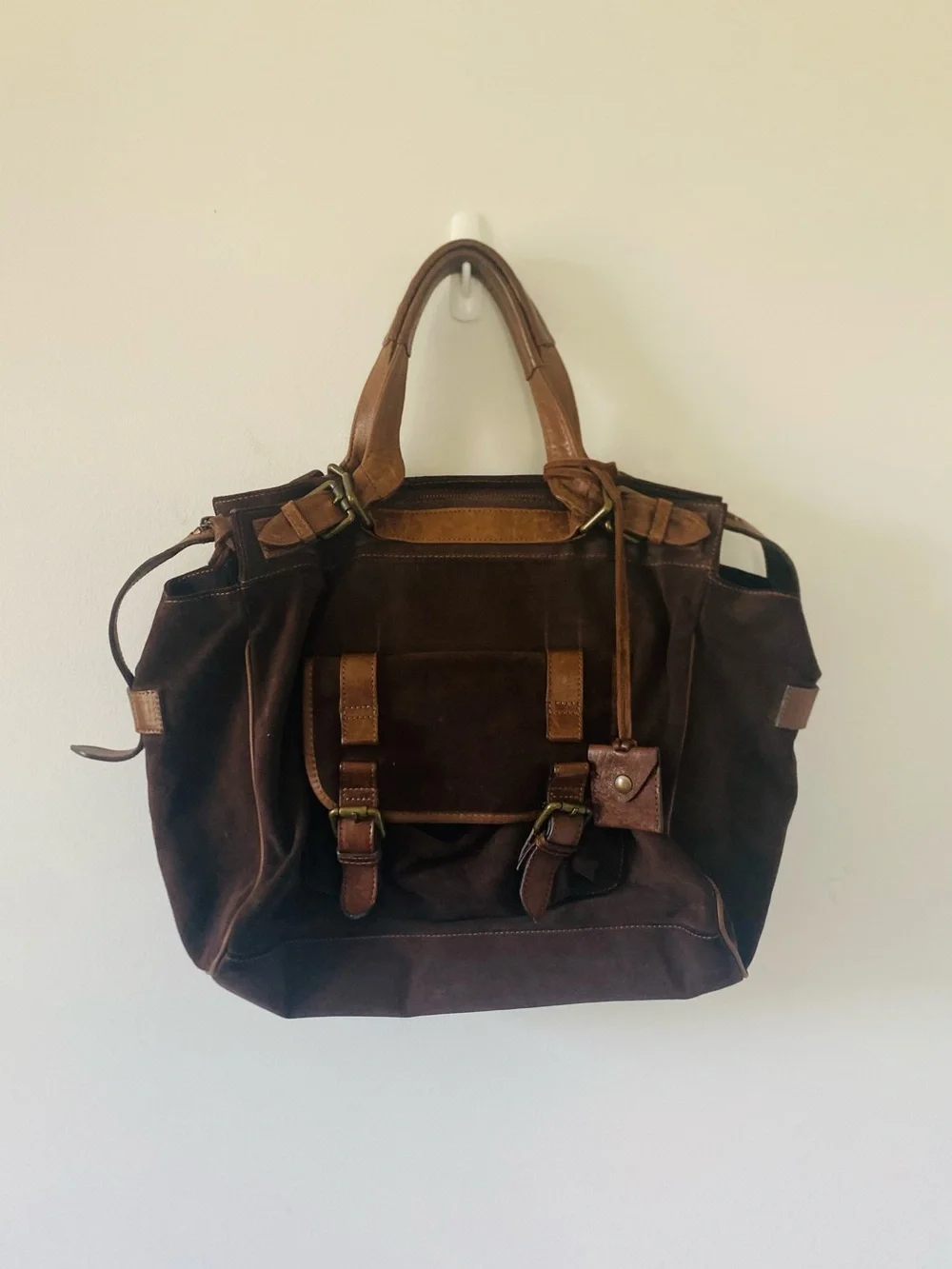Great by Sandie Paris Brown Leather and Suede Satchel Bag Luxury Parisian Boho